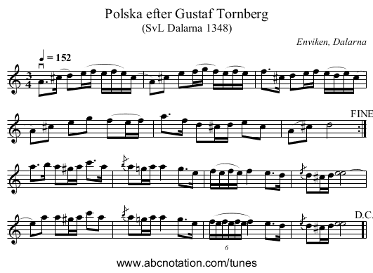 Polska efter Gustaf Tornberg - staff notation