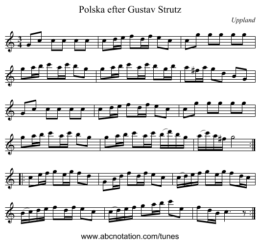 Polska efter Gustav Strutz - staff notation