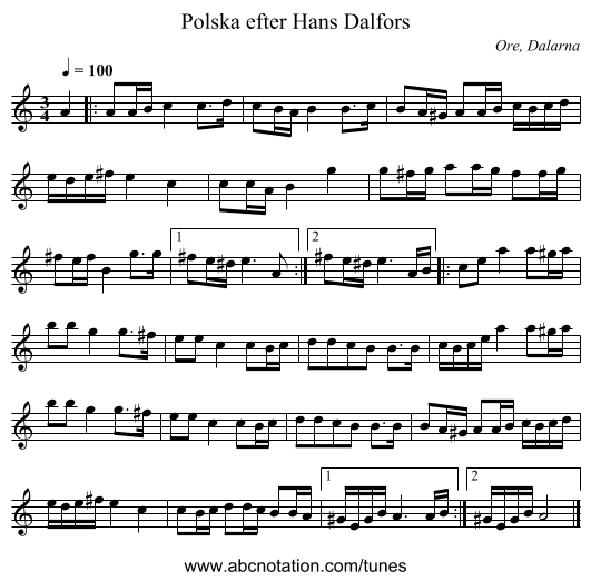 Polska efter Hans Dalfors - staff notation