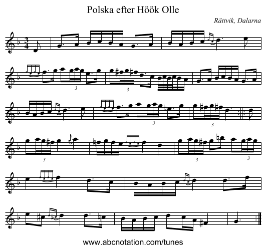 Polska efter Höök Olle - staff notation