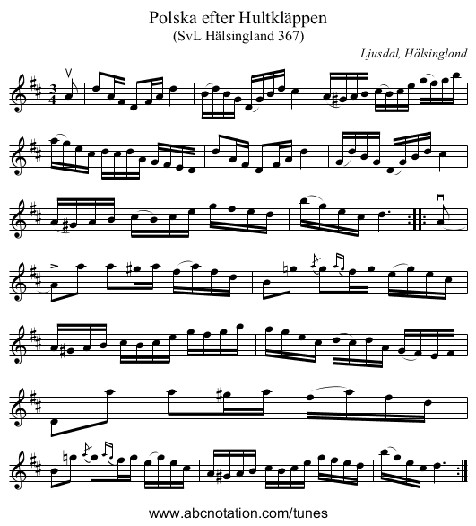 Polska efter Hultkläppen - staff notation