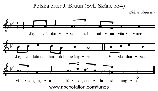 Polska efter J. Bruun (SvL Skåne 534) - staff notation