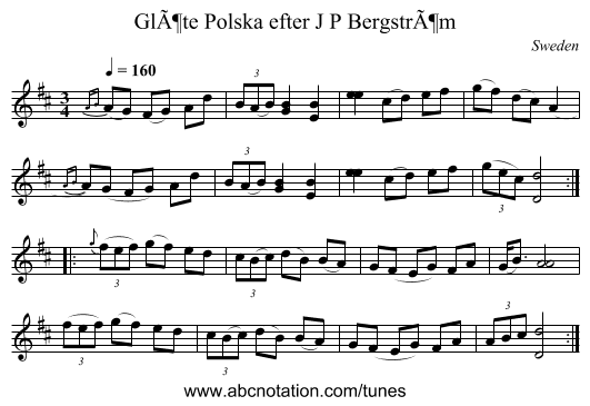 Polska efter J P BergstrÃ¶m, GlÃ¶te - staff notation