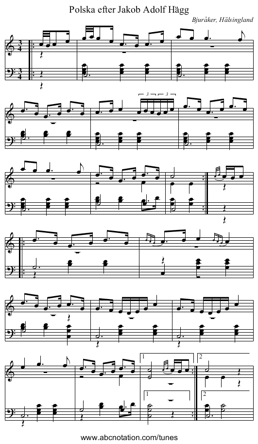 Polska efter Jakob Adolf Hägg - staff notation
