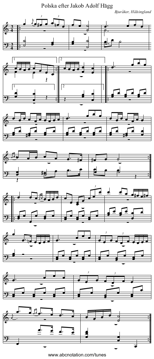 Polska efter Jakob Adolf Hägg - staff notation