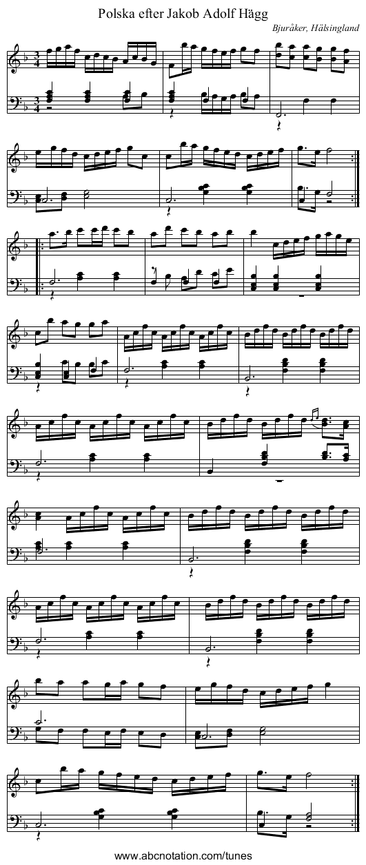 Polska efter Jakob Adolf Hägg - staff notation