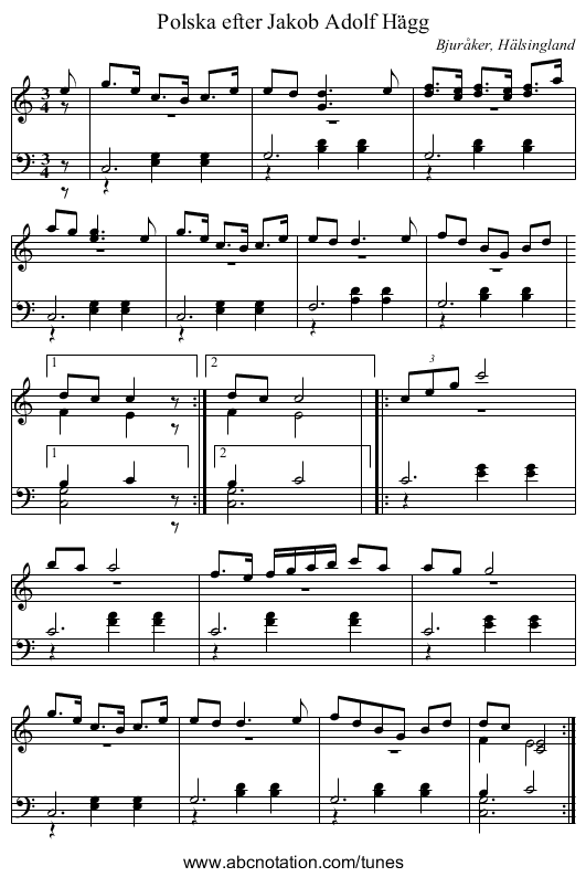 Polska efter Jakob Adolf Hägg - staff notation