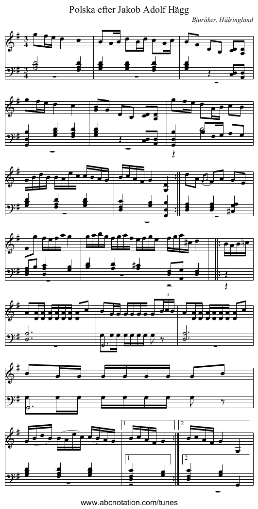 Polska efter Jakob Adolf Hägg - staff notation