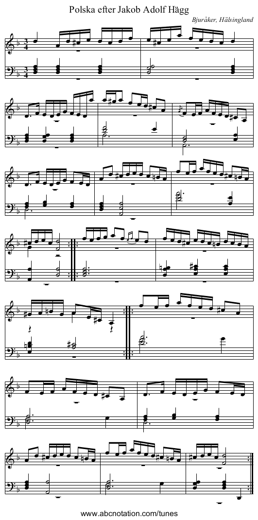 Polska efter Jakob Adolf Hägg - staff notation