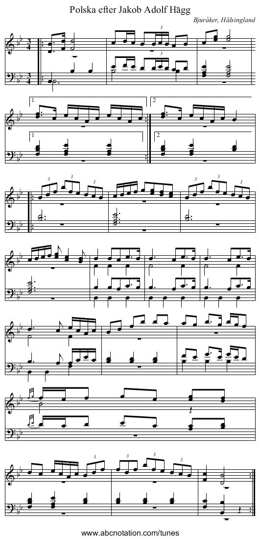 Polska efter Jakob Adolf Hägg - staff notation