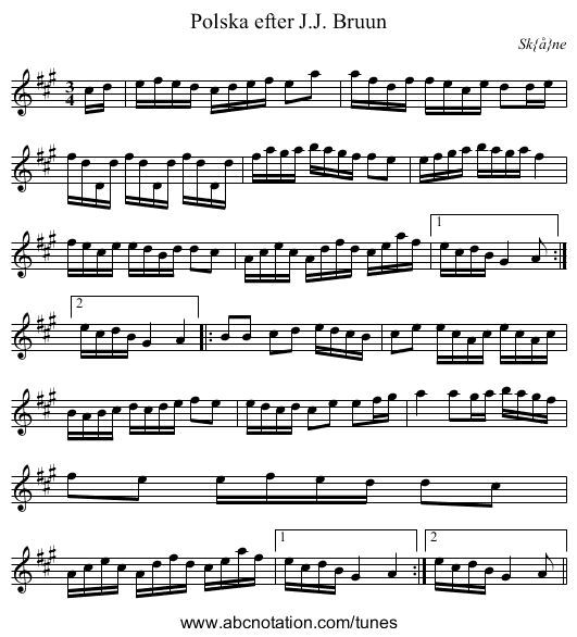 Polska efter J.J. Bruun - staff notation