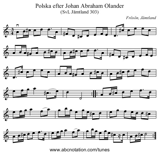 Polska efter Johan Abraham Olander - staff notation