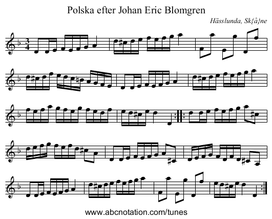 Polska efter Johan Eric Blomgren - staff notation