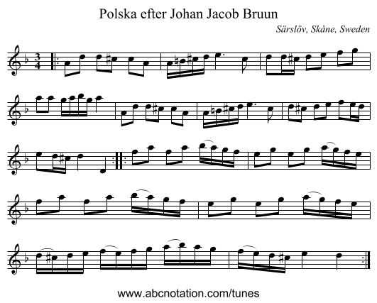 Polska efter Johan Jacob Bruun - staff notation