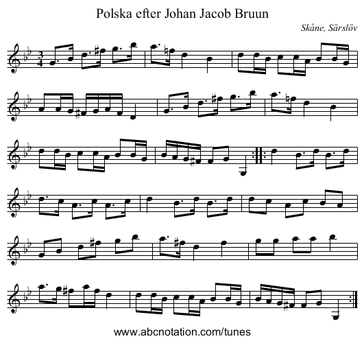 Polska efter Johan Jacob Bruun - staff notation