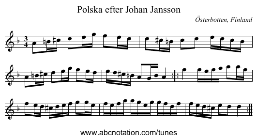 Polska efter Johan Jansson - staff notation