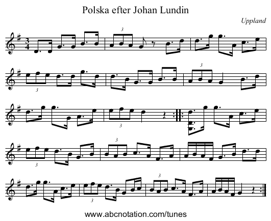 Polska efter Johan Lundin - staff notation
