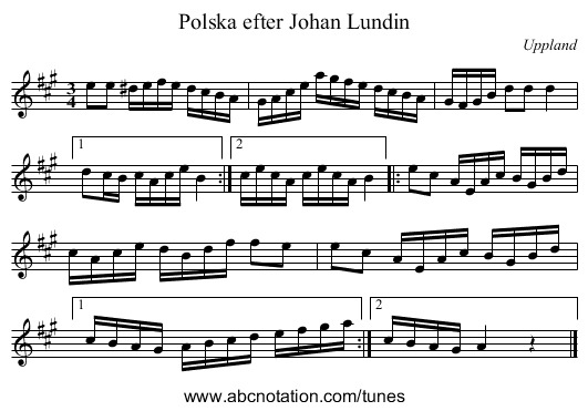 Polska efter Johan Lundin - staff notation