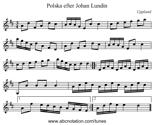 Polska efter Johan Lundin - staff notation