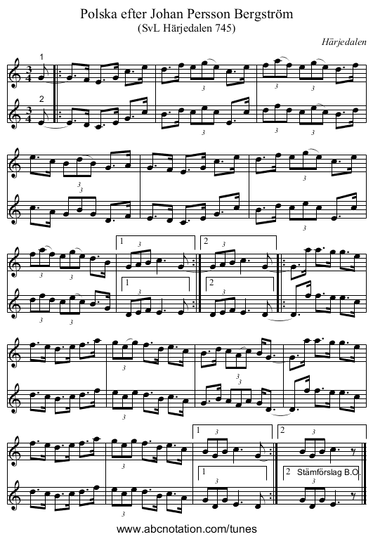 Polska efter Johan Persson Bergström - staff notation