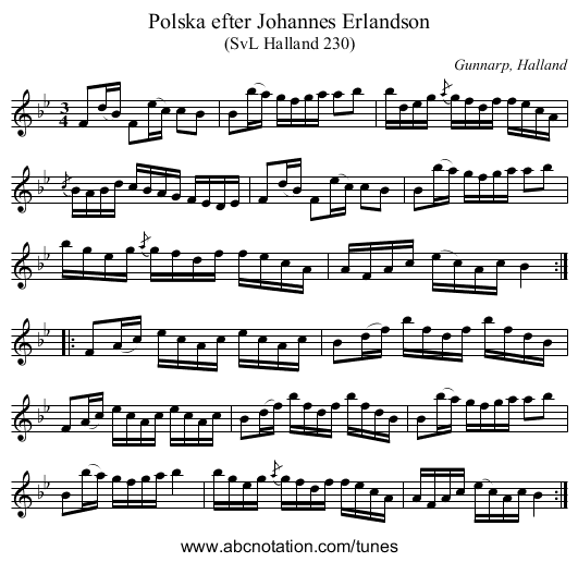Polska efter Johannes Erlandson - staff notation