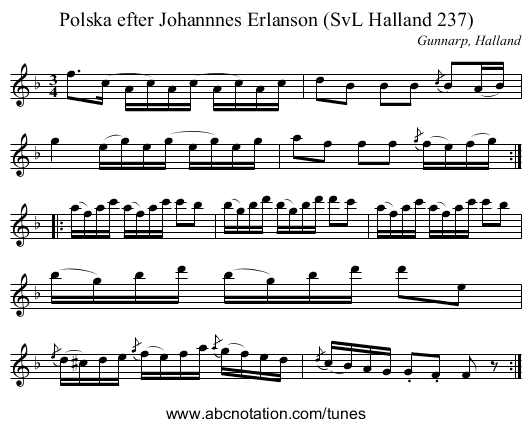 Polska efter Johannnes Erlanson (SvL Halland 237) - staff notation