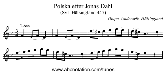 Polska efter Jonas Dahl - staff notation