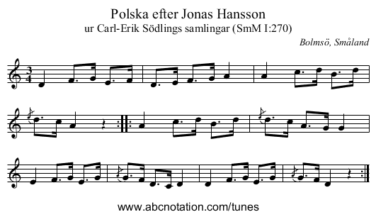 Polska efter Jonas Hansson - staff notation