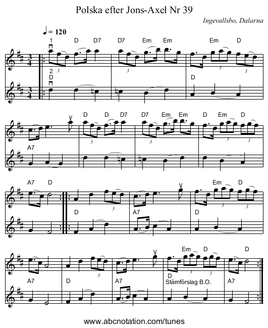 Polska efter Jons-Axel Nr 39 - staff notation