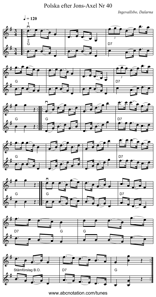 Polska efter Jons-Axel Nr 40 - staff notation