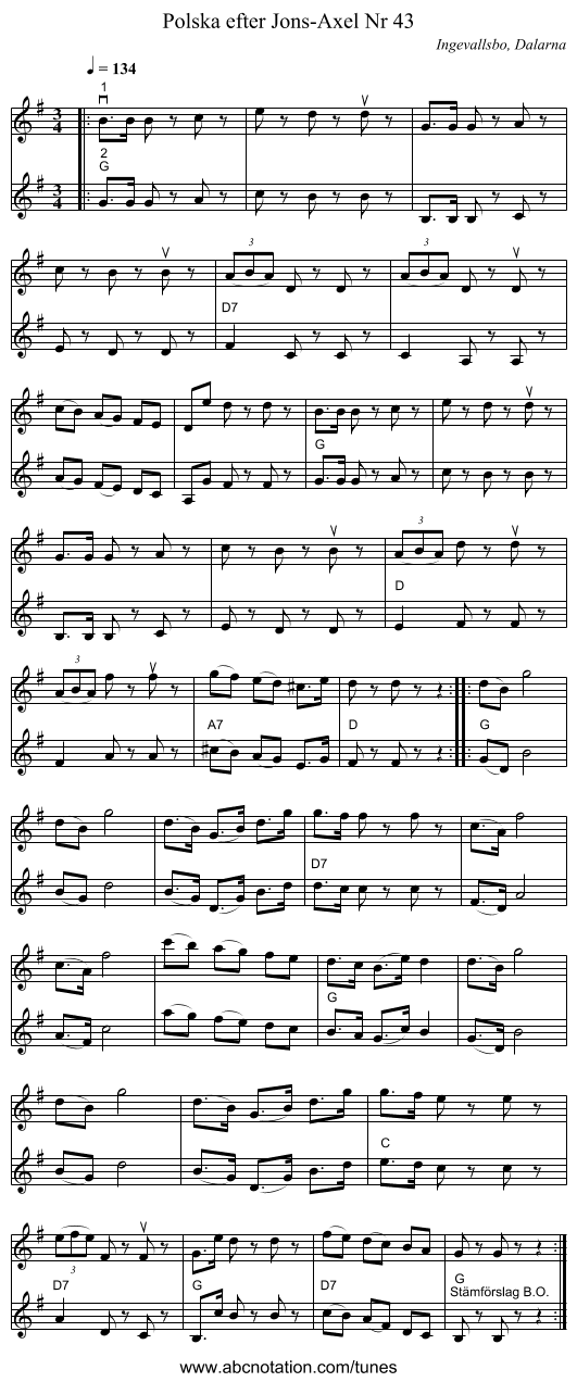 Polska efter Jons-Axel Nr 43 - staff notation