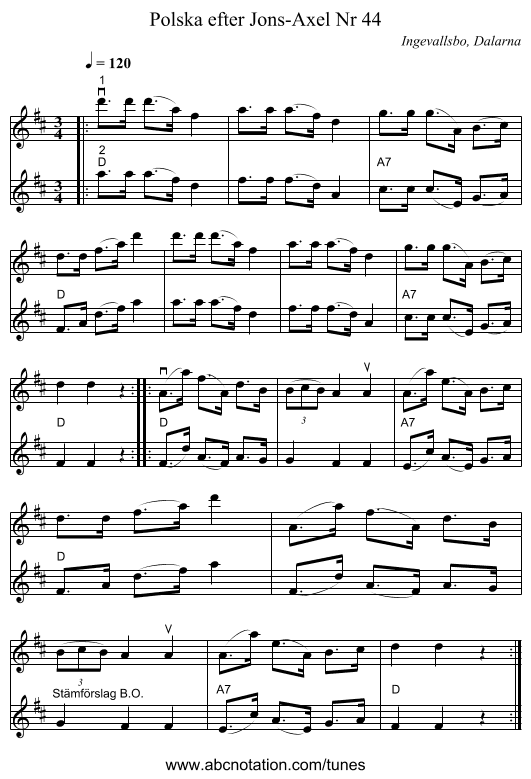 Polska efter Jons-Axel Nr 44 - staff notation