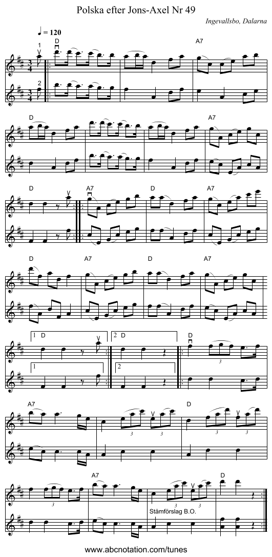 Polska efter Jons-Axel Nr 49 - staff notation
