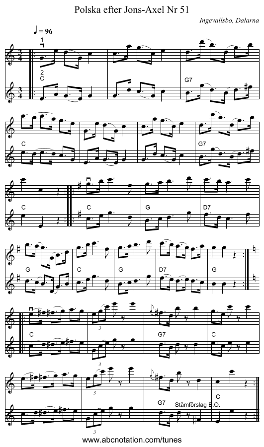 Polska efter Jons-Axel Nr 51 - staff notation