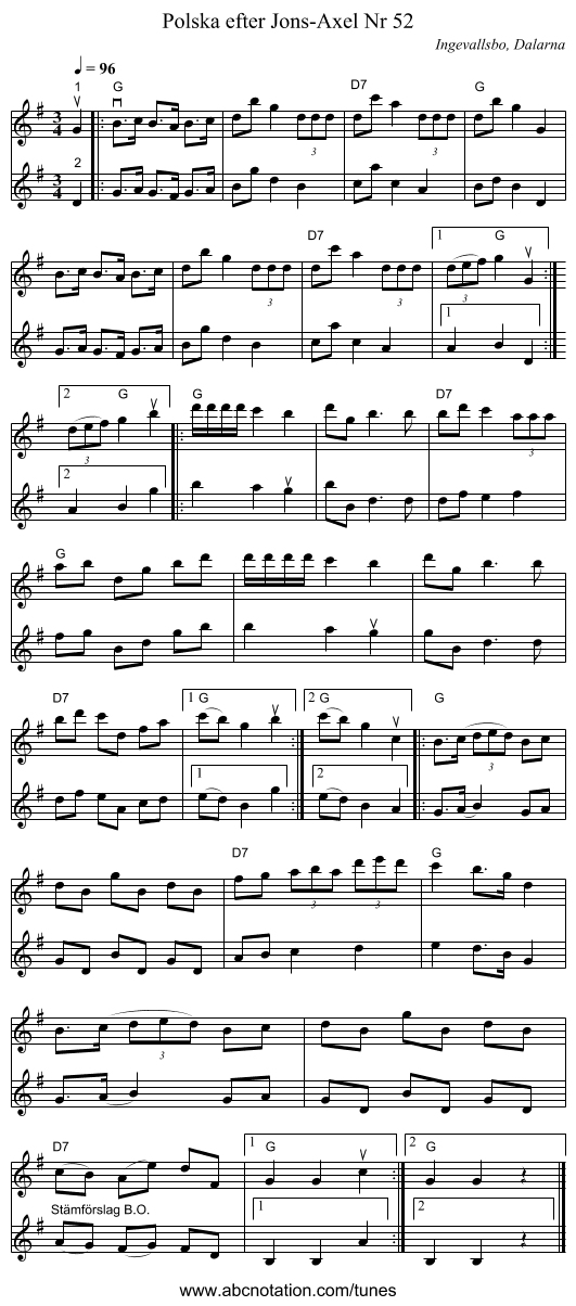 Polska efter Jons-Axel Nr 52 - staff notation