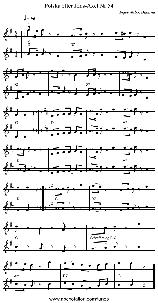 Polska efter Jons-Axel Nr 54 - staff notation