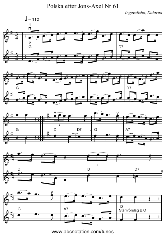 Polska efter Jons-Axel Nr 61 - staff notation