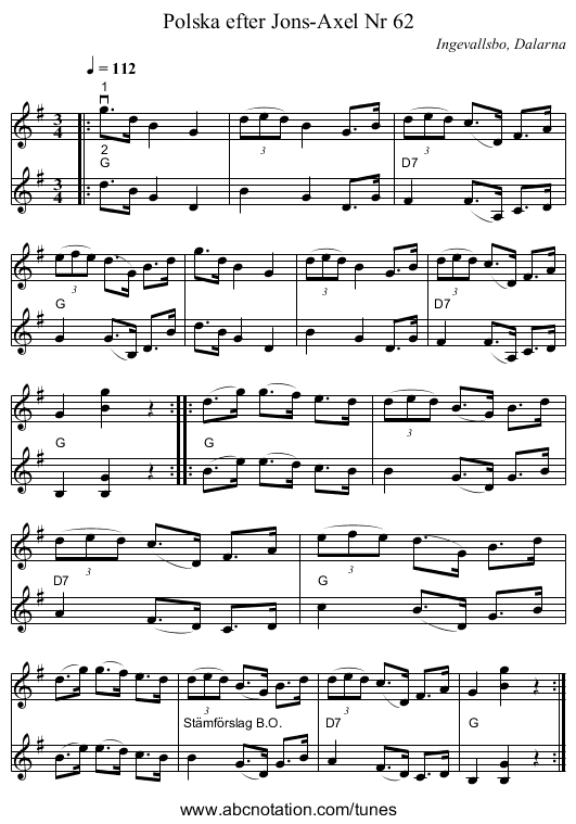 Polska efter Jons-Axel Nr 62 - staff notation