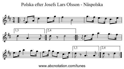 Polska efter Josefs Lars Olsson - N&aring;spolska - staff notation