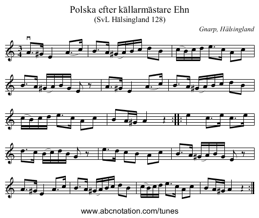 Polska efter källarmästare Ehn - staff notation