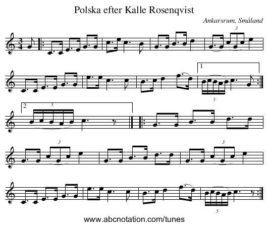 Polska efter Kalle Rosenqvist - staff notation