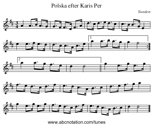 Polska efter Karis Per - staff notation