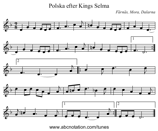 Polska efter Kings Selma - staff notation