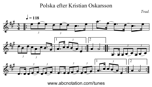 Polska efter Kristian Oskarsson - staff notation