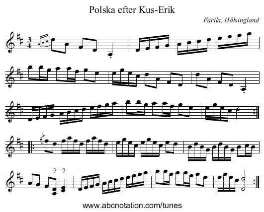 Polska efter Kus-Erik - staff notation