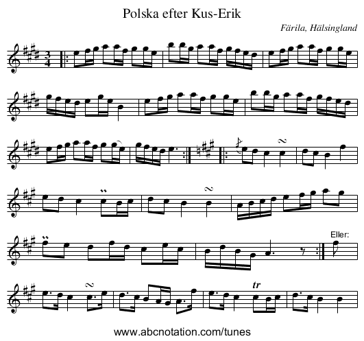 Polska efter Kus-Erik - staff notation
