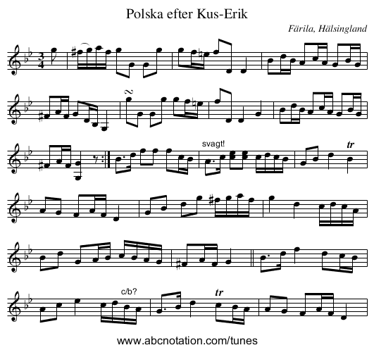 Polska efter Kus-Erik - staff notation