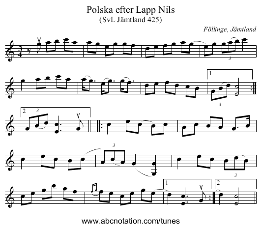 Polska efter Lapp Nils - staff notation