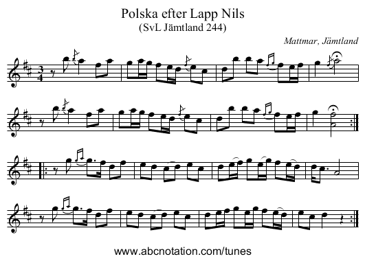 Polska efter Lapp Nils - staff notation