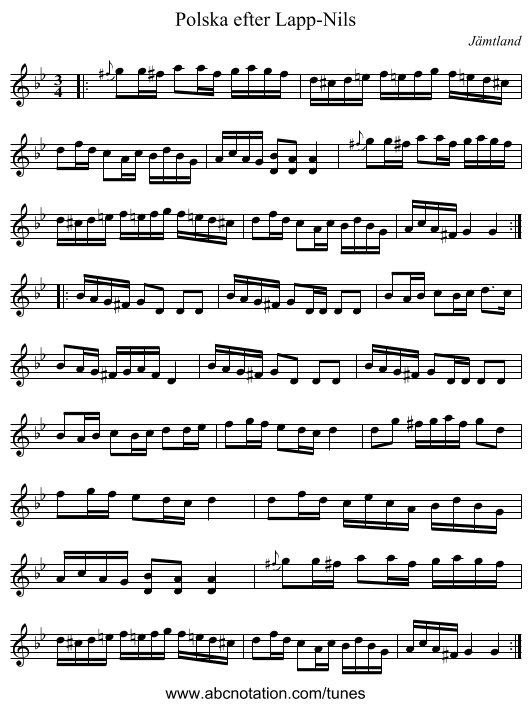 Polska efter Lapp-Nils - staff notation